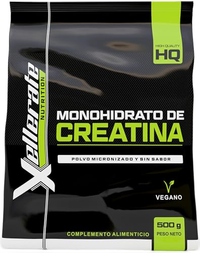 Xellerate Creatina Monohidrata en Polvo 500g - 166 Porciones - 100% Monohidrato de Creatine Micronizada Sin Sabor y Vegano - Incluye Cuchara Dosificadora - Fabricado en Europa