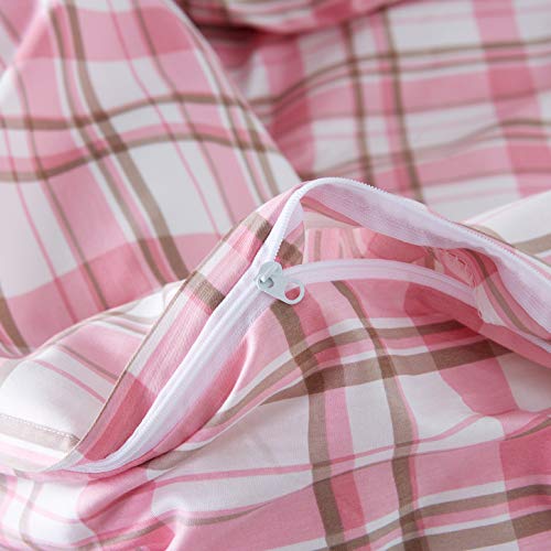 Yuheguoji Light Pink Gingham Duvet Cover King 100% Cotton Brown Geometric Striped Duvet Cover 3 Pcs Set 1 Checkered Plaid Duvet Cover With Zipper Ties 2 Pillowcases Modern Tartan Grid Bedding Set Soft #TOP2
