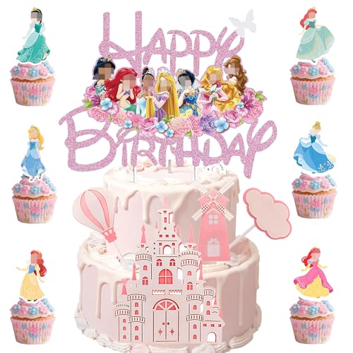 Lot de 17 décorations de gâteau princesse, décoration de cupcake, décoration de gâteau princesse, décoration de muffin, décorations pour fête...