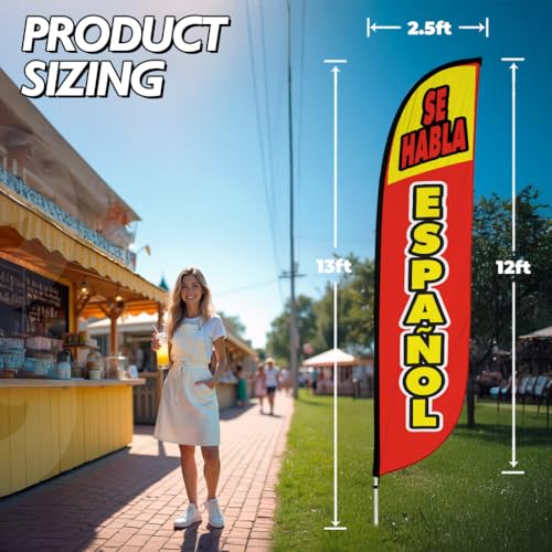 Image of LookOurWay 12ft Feather Flag Pole Kit, Se Habla Espanol