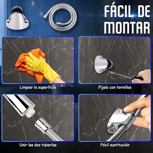 CJSME® Hochdruck-Duschkopf + flexibler Schlauch von 1,5 m + Wand-/Duschhalterung, Antikalk-Duschkopf mit 5 Sprühmodi usw.