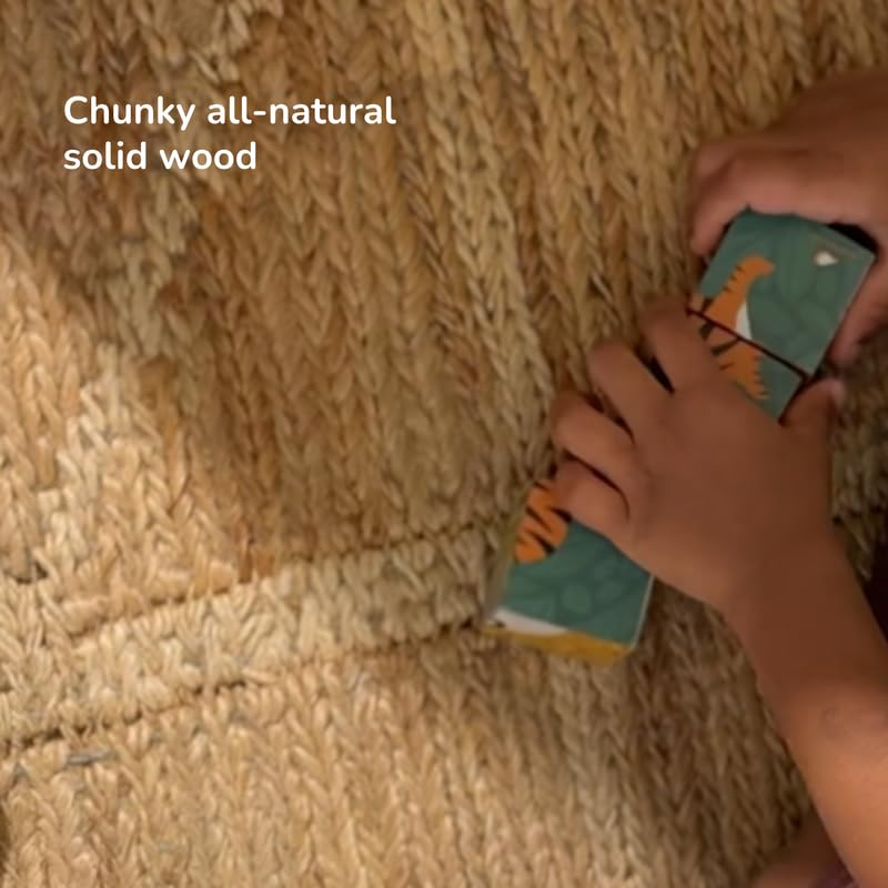 Image of Wooden Jungle Puzzle for Toddlers 2 Yrs+ | 6 in 1 Animal Block Puzzle with 4 Wooden Blocks | Montessori Educational Toy | Handmade in India | 100% Mango Wood | Non Toxic | Screen Free Toy