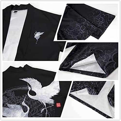 Men's Japanese Style Kimono Tops Pants Sets Chinese Robes Kimono Pajamas Suit Seven Sleeves Cardigan & Shorts (Style-9,6XL,Unisex Adult,Unisex,Adult,US,Alpha,6X-Large,Regular,Regular)2