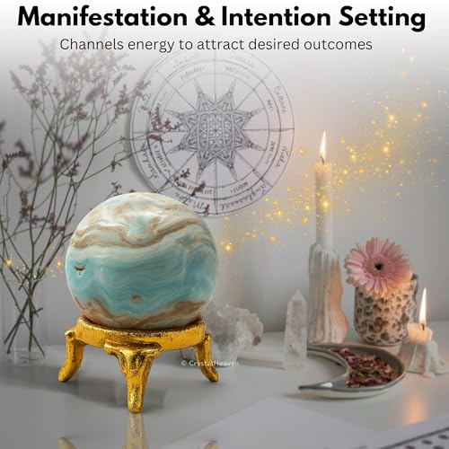 Image of Certified Caribbean Calcite Crystal Ball for Meditation - Premium Crystal Vastu Items for Home and Feng Shui Items for Good Luck - Ideal for Pooja Supplies and Spiritual Practices (1.5 Inch)