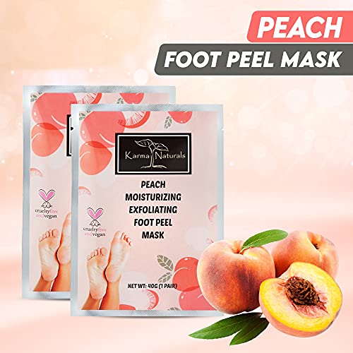 Karma Organic Foot Peel Mask Peach Moisturizing Exfoliating Foot Masks Feet Peeling Masks For Dry Cracked Feet, Remove Dead Skin & Calluses - Removes & Repairs Rough Heels, Dry Toe Skin (Pack Of 2) #TOP1