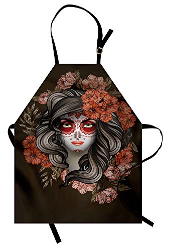 Ambesonne Day of The Dead Apron, Spanish Woman with Calavera Makeup Art