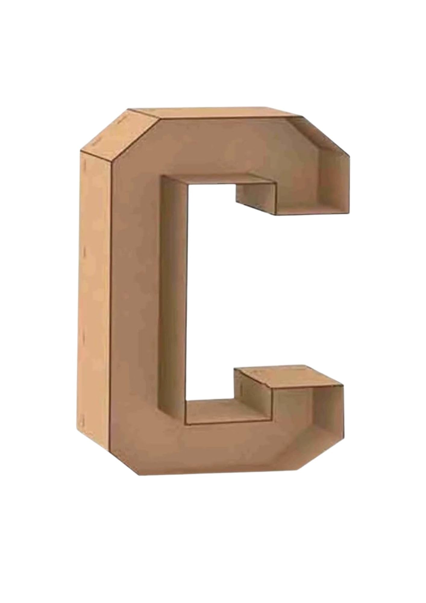 Letra C Decorativa 3D de Madera, 1 Metro de Alto, Color Natural