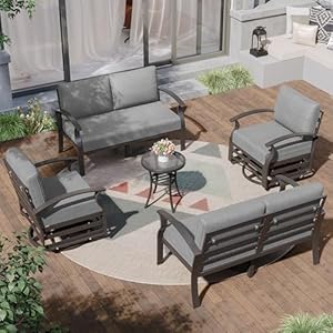 Kurapika aluminum patio furniture set 6 seat modern metal outdoor conversation sets wswivel rocking chairs patio sectional sofa w51 inch cushion grey  urban country home decor