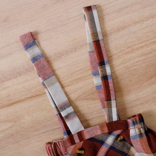 Image of AMMENGBEI Toddler Little Girl Summer Outfits Ribbed Knit Ruffle Tops and Plaid Suspender Skirt Set Kids 2Pcs Clothes