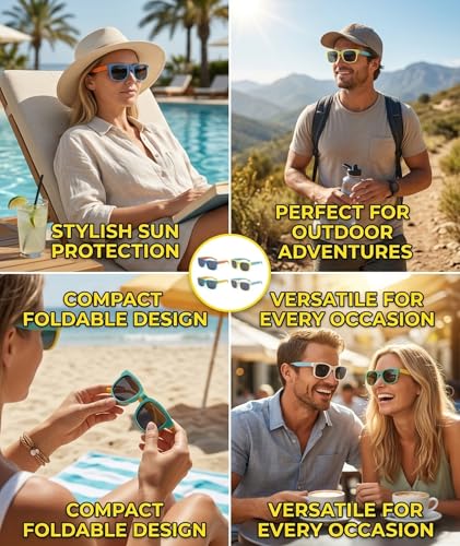 Image of 4 PCS Kids Sunglasses for Boys, Kids Goggles for Boys, Foldable UV Protection Eyewear, Multi-Color Set with Blue Yellow Green White Options, Outdoor Activities Accessory, Durable Flexible Frame Design
