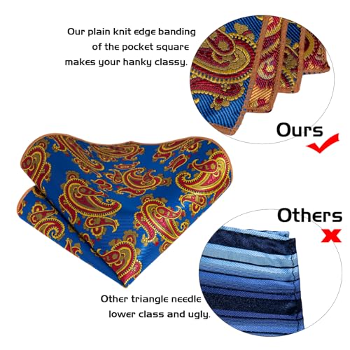 Image of 5PCS Mens Premium Silk Tie, Pocket Square, Cufflinks, Drilled Tie Ring and Lapel Pin Set for Wedding Groom Party
