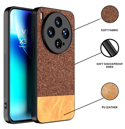 Image of Kapa Soft Fabric & Leather Hybrid Protective Back Cover for Vivo X300 5G | Shockproof Slim Hard Anti Slip Back Case (Brown)