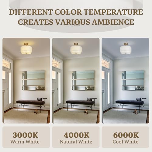 Image of Vexagyle Gold Light Fixtures Ceiling Mount,12.6'' Semi Flush Mount Ceiling Light Fixtures,Nursery Light Fixture with 2-Layer White Shade,Modern Drum Ceiling Lights for Bedroom,Living Room,Hallway