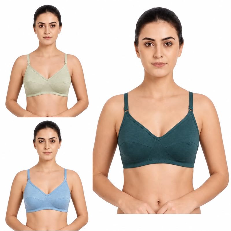 JOYA Speed Bra for Women | Wirefree Non Padded Full Coverage B Cup Bra with Hosiery Cotton Fabric Adjustable Straps Eye Hook Closure for Casual Wear (Pack of 3)-image-5
