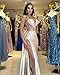 V Neck Satin Prom Dresses Long Mermaid Lace Evening Gown with Slit Pleated Bodycon Formal Dress with Tail Silver Size 6