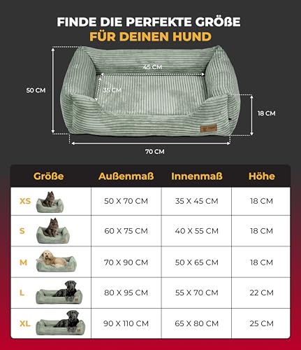 HS-Hundebett® Kuschelbett Deluxe Cord XS (50x70 cm) – Orthopädisches Hundebett für kleine Hunde – Memory Foam, waschbar, rutschfest – Grün – Made in Germany