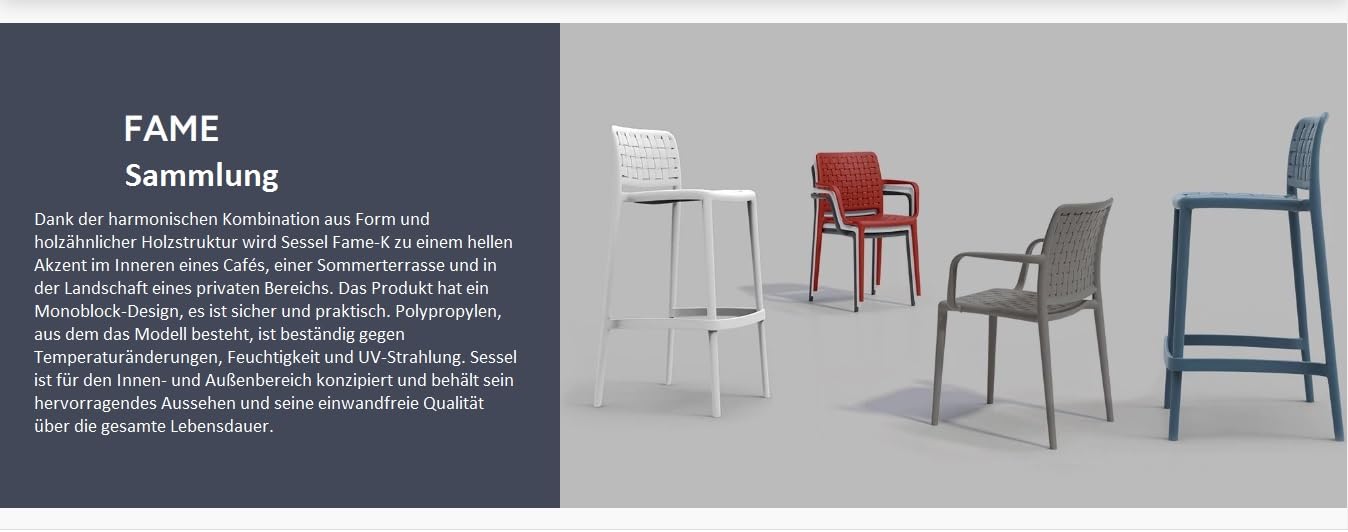PAPATYA Fame-K Designstuhl mit Einer Belastbarkeit von 200 kg stapelbar, Terassenstuhl aus Kunststoff UV beständig, Leichter Stuhl mit Rückenlehne für Balkonstuhl aus Polypropylen (1, Rot)