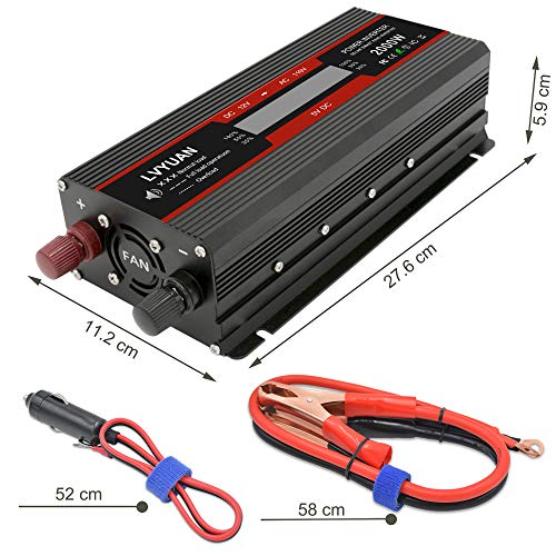 Cantonape 1000W/2000W(Peak) Car Power Inverter DC 12V to 110V AC Converter with LCD Display Dual AC Outlets and Dual USB Car Charger for Car Home Laptop Truck (Black)