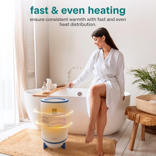 Image of SereneLife Towel Heater for Bathroom & Spa | Portable Large Bucket Style Towel Warmer with Timer | 21L Luxury Electric Heater for Oversized Towels, Robes & Blankets | Auto Shut-Off | Fragrance Discs