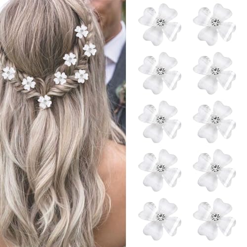 Mezrkuwr Lot de 10 mini épingles à cheveux avec fleurs blanches et strass pour mariée