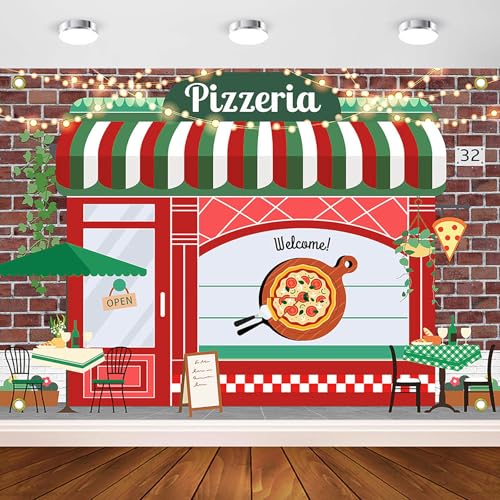 Avezano Pizza Shop Backdrop Pizza Party Food Newborn Baby Birthday Party Decorations Boys Girls Cooking Theme Vintage Pizzeria Shop Birthday Baby Shower Newborn Party Background (7x5ft)