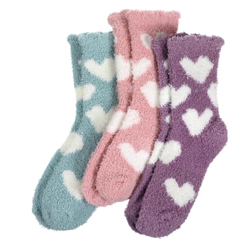 Abeillo 3 Paar Kuschelsocken Damen,Flauschige Socken aus Korallenfleece,Wintersocken Warme Elastizität Schlafsocken,Haussocken für Winter,Weihnachten