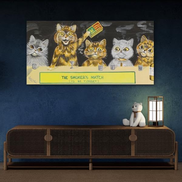 Tableau Chat Louis Wain Décoration Murale Humour 50x25cm