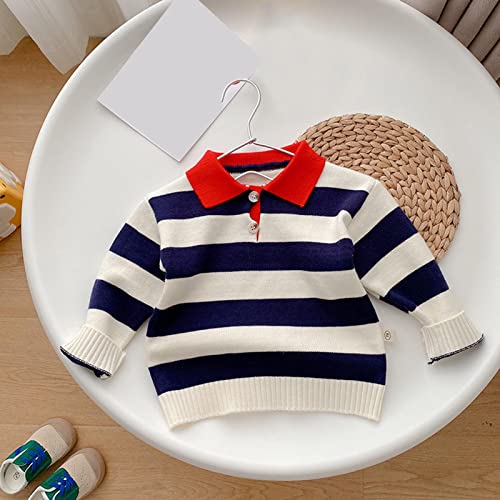 EnJoCho Boys Knitted Pullovers for Kids Babys Kids Toddler Girls Boys Spring Winter Long Sleeve Striped Thick (Navy, 0-6 Months)3