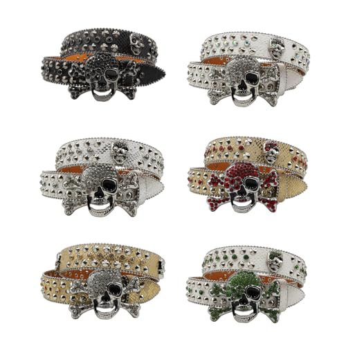 Popular Skull Snaps Buckle Belt for Pants Rhinestones Rivet Studded Belt for Jeans Pants Adult Unisex Waist Accessories4