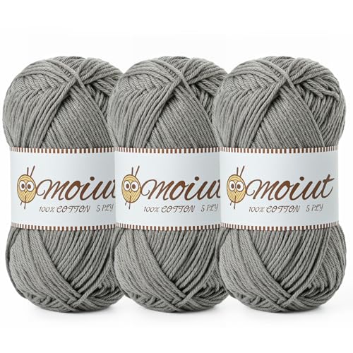 Image of 3 Pack Cotton Yarn for Crocheting, Baby Yarn for Crocheting Soft, 393yds / 5.29oz Fluffy Amigurumi Crochet Yarn, 5 Ply 100% Milk Cotton Yarn for Puzzle、Socks、Clothes(3 Grey)