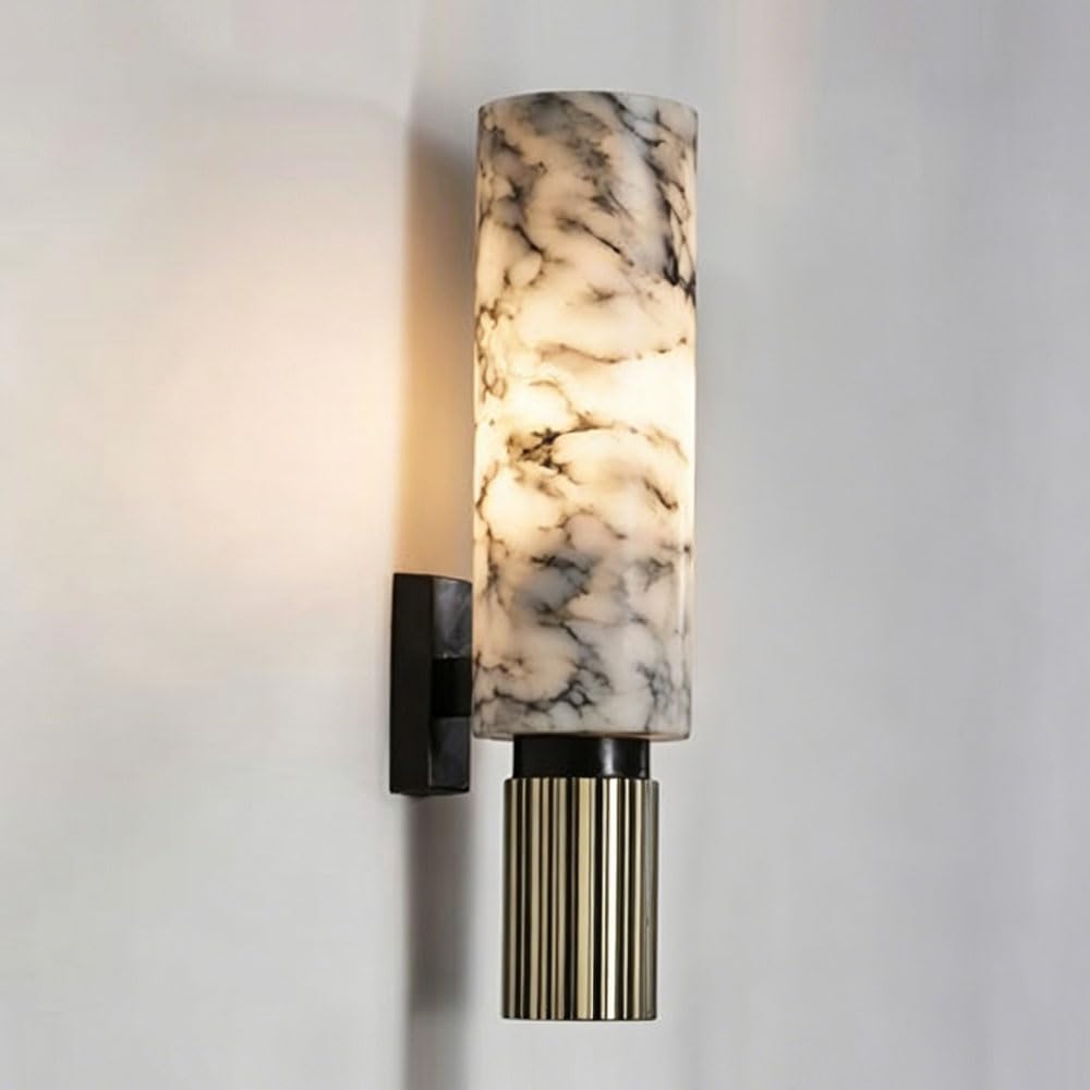 JISHUBO Minimalist Cylindrical Marble Wall Light, Modern Style Alabaster Wall Lamp, Hardwired Indoor Wall Sconce, Restaurant Living Room Bedroom Balcony Wall Mounted Lighting Fixtures