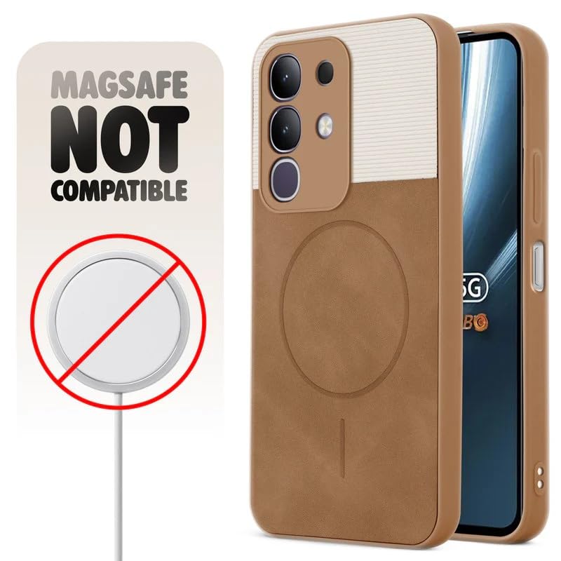 Image of Bintage case Dual-Leather Macc-Safe Design Phone Case| Soft Touch Finish | Full Camera Protectection Back Cover Compatible for iQOO I2404 / Z10x 5G - White & Nut Brown