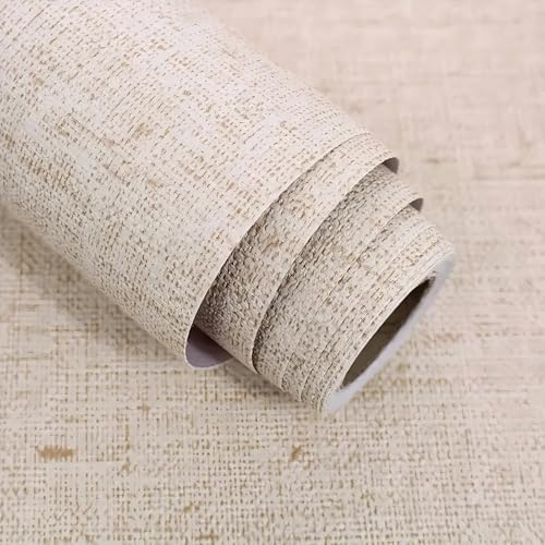 Grasscloth Textured Peel and Stick Wallpaper 40x300cm Beige Self-Adhesive Removable Contact Paper Natural Linen Look Wallpaper for Cabinets Shelves Drawers Home Office Decor