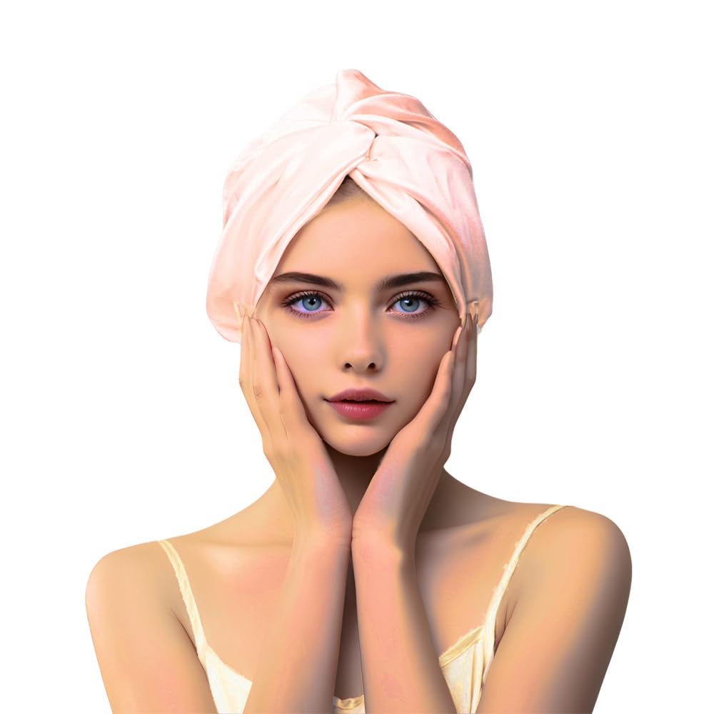 Mulberry Silk Bonnet for Sleeping, Women Hair Care Bonnets, Silk Hair Wrap for Sleeping with Adjustable Elastic Band (Light Pink)