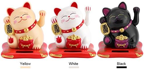 Lucky Cat, Solar Energy Cute Lucky Cat Luck Symbolizes Wealth Cats with Arms Waving Arms Used for Car, Home, Office Decoration(03)