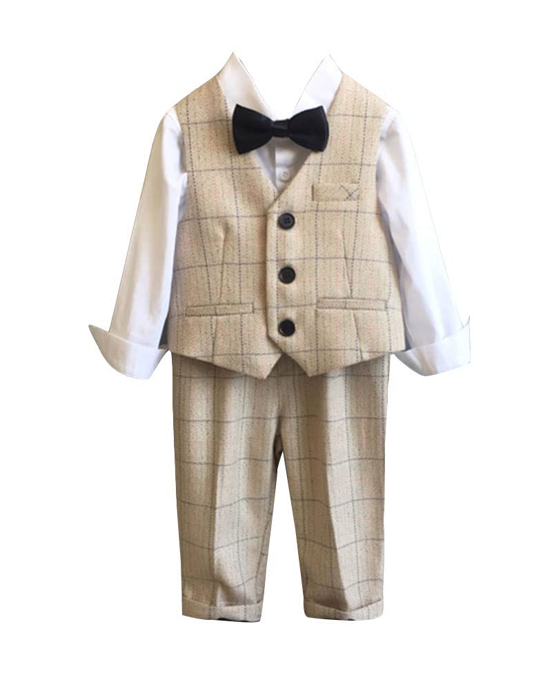 DAIHAN Chicos Disfraces de británica Cuadros de Tweed Slim Fit Conjunto de Traje de Bautizo Chaqueta y Pantalones para Ocasiones Especiales, Cumpleaños, Bodas, Cenas de graduación