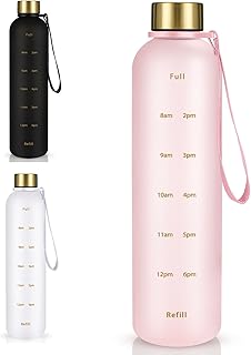 32 oz Daily Sports Water Bottle with Motivational Time Marker/Markings, Tritan, BPA Free, Non- toxic, Leakproof Lid, Camping, Fitness, Gym, Travel, Office, Everyday Jug, Outdoor, Reusable, Hydration