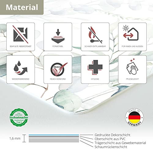 Tischset | Platzset abwaschbar - Eukalyptus Wasserfarbe - 4 Stück aus erstklassigem Vinyl (Kunststoff - BPA-frei) - rutschfeste Tischunterlage mit zeitlosem Design - Tischmatte - Made in Germany