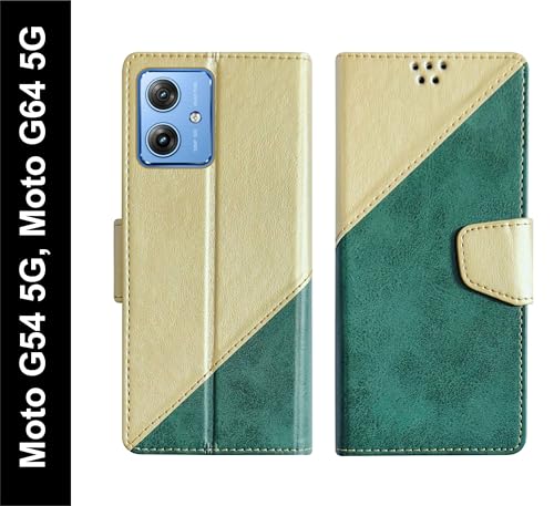 Image of SBMS Flip Cover for Motorola Moto G64 5G / G54 5G Back Cover Case with Magnatic Closure | Inbuilt Stand | Card & Money Pocket (MultiGreen)