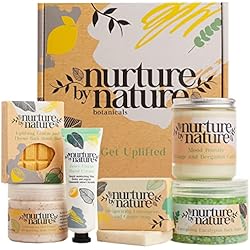 Nurture By Nature ENERGIZANTE & RELAX, Set de Regalo para Mujer, Refuerzo Natural del Estado de Ánimo, Aceite Esencial, Sales de Baño, Jabón, Bombas de Baño, Vela, hombres