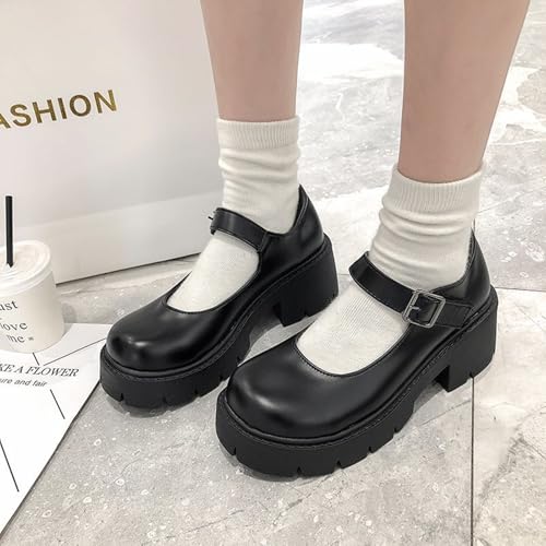Women's Chunky Black Shoes Gothic Platform High Heels Lolita Shoes Wedge Round Toe Leather Mary Jane Pumps Oxfords Shoes2