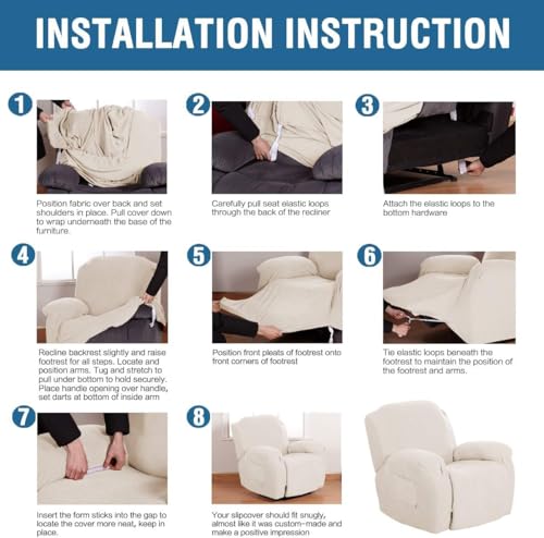 Image of H.VERSAILTEX Super Stretch Recliner Cover Recliner Couch Covers Recliner Chair Cover Form Fitted Non Slip Reclining Slipcovers for Standard Large Recliner, Soft Thick (1 Pack, Ivory)