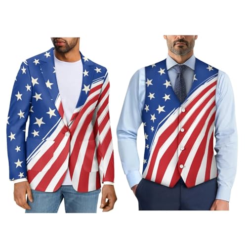 Men's 2 Piece Suit One Button Regular Fit Blazer V-Neck Suit Vest Set, Size S-4XL
