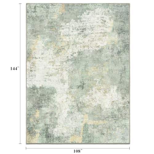 9x12 Area Rug for Living Room- Modern Abstract Machine Washable Rug Large Area Rug Indoor Stain Resistant Carpet for Bedroom Non-Slip Low Pile Soft Room Decor 9X12 Sage Green