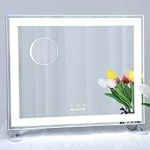 Hollywood Vanity Mirror with Light, LED Light Up Makeup Mirror, Lighted Vanity Mirror, Smart Touch Control & 3 Color Modes, Tabletop Mirror & Wall Mounted Mirror for Bedroom (48.5x41cm,Silver)