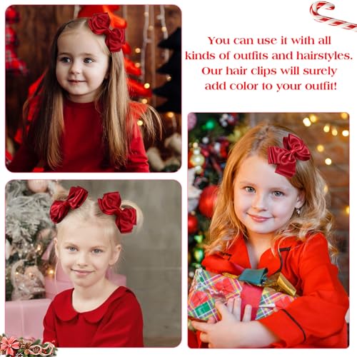 CN 4.5 Inch Red Glitter Hair Bows for Girls Alligator Clips Sparkly Satin Hair Accessories for Kids Toddler Women on Birthday Wedding Christmas and Party