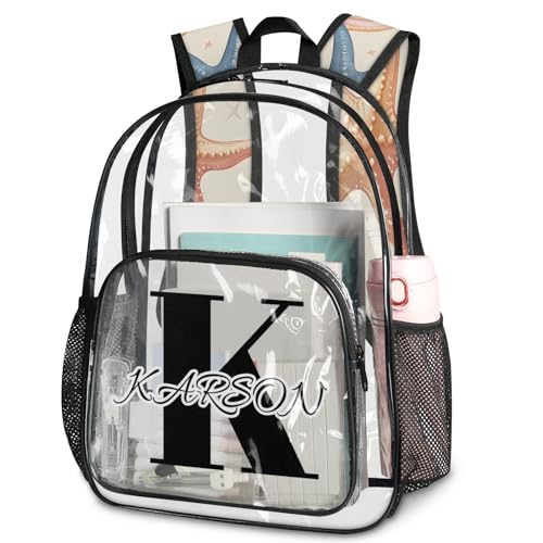 Personalized Small Clear Backpack Stadium Approved Heavy Duty PVC Plastic Custom Beach Starfish Transparent Backpacks See Through Bag with Name, Coastal