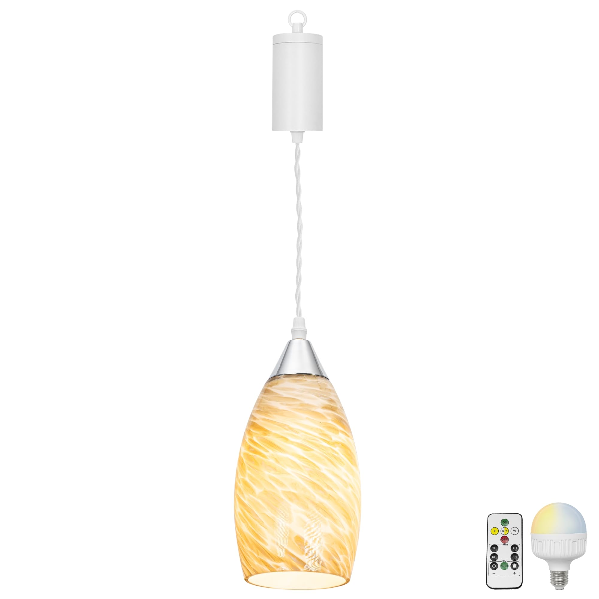 Dimmbare Hängelampe mit Batterie Innen,2er-Pack Glas Hängeleuchte Batteriebetriebene Lampe, Pendelleuchte ohne Strom Stromanschluss für Küche Nachttischcafé,TB3232-F