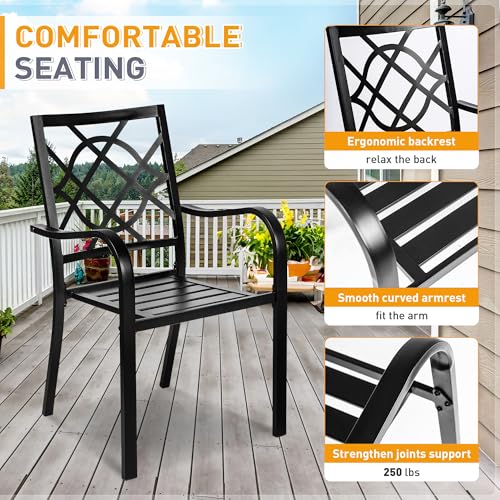 SUNCROWN 5-Piece Outdoor Wrought Iron Chairs and Table Patio Dining Furniture Set - 4 Stackable Metal Chairs, 1 Steel Slat Bistro Table and 1 Brown 9Ft Patio Umbrella for Garden Backyard Deck - Thumbnail 3