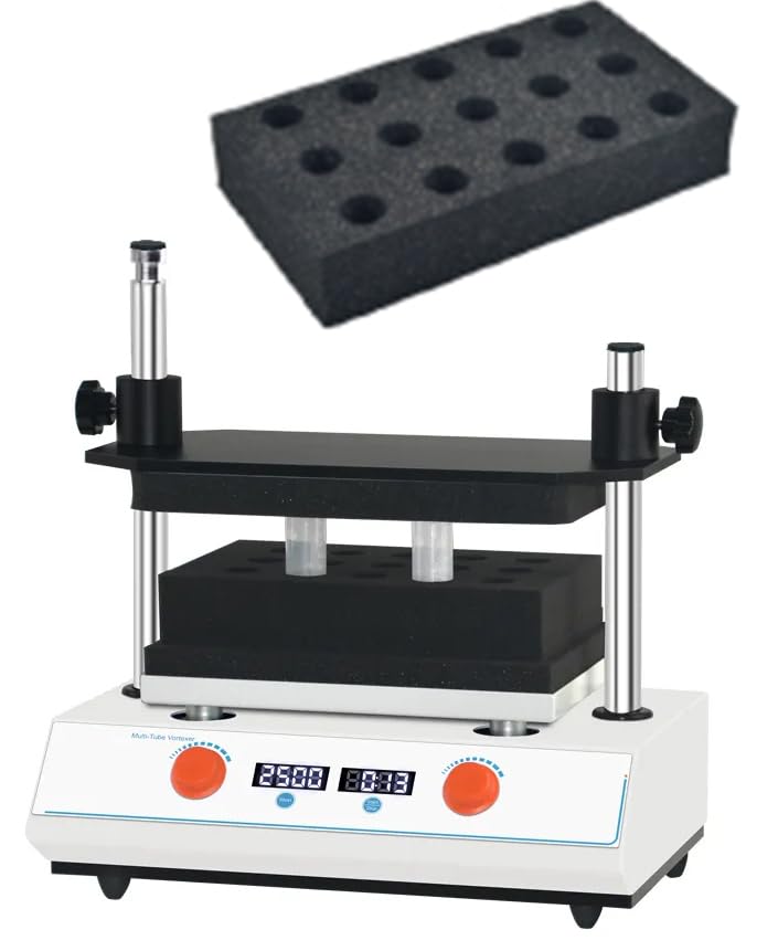 Multi-Tube Vortexer Vortex Mixer Shaker Test Tube Mixing Instrument with Test Tube Fixing Sponge T26 50*Φ26mm Speed 500 to 2500rpm Amplitude 4mm DC Brushless Motor